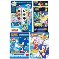 Kit Livro Infantil Turma do Sonic The Hedgehog Quebra-Cabeças Adesivos Mega Kit Aquabook