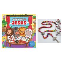 Kit Livro Meu amigo Jesus, Para colorir + Terço Infantil Meu Primeiro Tercinho, Incentivando a Fé