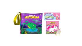 Kit Livro Pano Banho Animais Noturno e Unicórnio Bebe Feliz