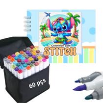 Kit Livro para colorir bobbie gods stitch com 80 canetinhas marcadores permanentes pontas duplas