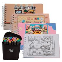 Kit Livro Para Colorir Capa Dura Capivara Com 24 Canetinhas