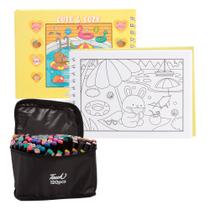 Kit Livro Para Colorir Capa Dura Com Canetinhas 120 Cores