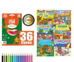 Kit Livro para Colorir Comfy cozy Bobbies books 36 Lápis Color Criança Adulto