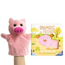 Kit Livro Quebra Cabeça Animais da Fazenda C/ Fantoche Os Três Porquinhos Montessori