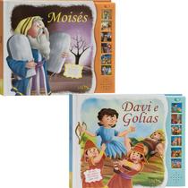 Kit Livro Sonoro - Histórias da Bíblia: Moisés + Davi e Golias SBN Crianças Filhos Infantil Desenho História Brincar