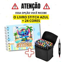 Kit Livro Stitch + Canetinhas 24 Pçs De Colorir