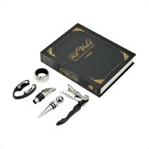 Kit Livro Vinho Abridor Saca Rolhas Tampa Dosador Anel 5 Pçs