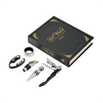 Kit Livro Vinho Luxo Abridor Saca Rolhas Tampa 05 Peças