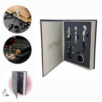 Kit Livro Vinho Luxo Abridor Saca Rolhas Tampa Corta gotas