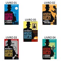Kit livros arsene lupin (ladrao de casaca + contra herlock sholmes + os bilhoes de arsene lupin + a rolha de cristal .
