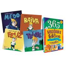 Kit Livros Infantis 365 Histórias Bíblicas + Coleção Sentimentos e Emoções Completa