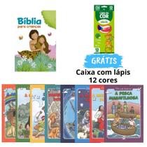 Kit Livros Infantis Bíblicos Bíblia para Crianças + 8 Livros para Colorir + Lápis de Cor Editora Ciranda Cultural