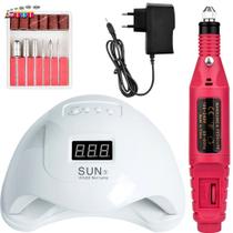 Kit Lixadeira Elétrica Motor Caneta + Cabine Estufa de Unhas 48W Sun 5 UV LED Manicure Profissional Kit Lixadeira Elétrica Motor Caneta + Cabine Estufa de Unhas 48W Sun 5 UV LED Manicure Profissional