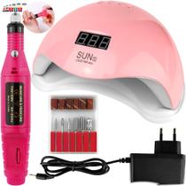 Kit Lixadeira Elétrica Motor Caneta + Cabine Estufa de Unhas 48W Sun 5 UV LED Manicure Profissional