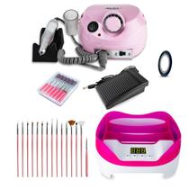 Kit Lixadeira Porquinho Cabine 110w 15 Pinceis Brinde Manicure Nail Designer Nail Art Unhas Decoração de Unhas