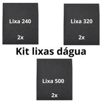 Kit Lixas 240 320 500 2 Folhas De Cada Lixamento D'água Grão Abrasivo Madeira Metal Plástico Fibra