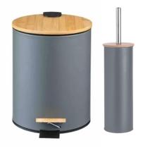Kit Lixeira 12 Litros Bambu Com Pedal + Escova Bambu Cinza Kit Lixeira 12 Litros Bambu Com Pedal + Escova Bambu Cinza