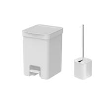 Kit Lixeira 12L + Escova Sanitária Banheiro Lavabo Dual - Ou