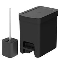 Kit Lixeira 12L + Escova Sanitaria Dual Preto - Ou