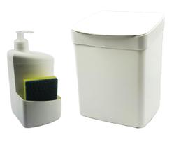 Kit Lixeira 2,5 Litros Dispenser Porta Detergente Esponja Pia Cozinha - Utility