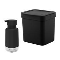 Kit lixeira 2,5 litros + dispenser premium 500 ml preto fechado Kit lixeira 2,5 litros + dispenser premium 500 ml preto fechado