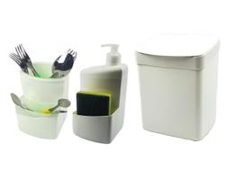 Kit Lixeira 2,5 Litros Escorredor De Talher Dispenser Porta Detergente Esponja Pia Cozinha - Utility