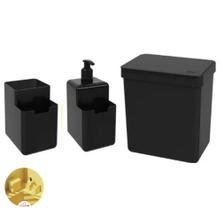 Kit Lixeira 2,5l Dispenser Detergente Líquido Porta Esponja Organizador Pia - Coza
