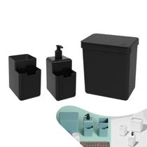 Kit Lixeira 2,5L Dispenser Detergente Líquido Porta Esponja Organizador Pia Single - Coza