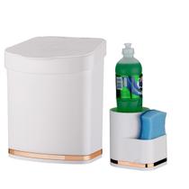 Kit Lixeira 2,5L E Porta Detergente Esponja Organizadores de Pia Cozinha Branco Cobre Rose Gold - Future