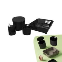 Kit Lixeira 2,5L Escorredor De Louças Talheres Dispenser Porta Detergente Preto - 99256 Coza Kit Lixeira 2,5L Escorredor De Louças Talheres Dispenser Porta Detergente Preto - 99256 Coza