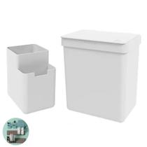 Kit Lixeira 2,5l Tampa + Organizador Porta Esponja Detergente Bancada Pia Cozinha - Coza