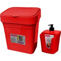 Kit Lixeira 2,8 L e Dispensador Porta Detergente 610 ml C/ Bico Dosador