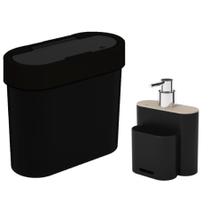 Kit Lixeira 2,8 Litros Cesto Lixo + Dispenser Porta Detergente Esponja Pia Cozinha Flat - Coza