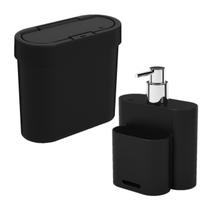 Kit Lixeira 2,8 Litros Cesto Lixo + Dispenser Porta Detergente Esponja Pia Cozinha Flat - Coza