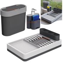 Kit Lixeira 2,8L Escorredor De Louças Dispenser Detergente Pia Cozinha Flat - Coza