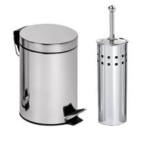 Kit Lixeira 3 Litros e Escova Sanitária em Aço Inox