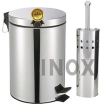 Kit Lixeira 3 Litros + Escova Sanitária Para Banheiro Inox Kit Lixeira 3 Litros + Escova Sanitária Para Banheiro Inox