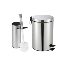 Kit Lixeira 3 litros Inox + Escova Sanitária Inox para Banheiro Kits:Kit Lixeira 3L + Escova Kit Lixeira 3 litros Inox + Escova Sanitária Inox para Banheiro Kits:Kit Lixeira 3L + Escova