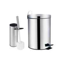 Kit Lixeira 3 litros Inox + Escova Sanitária Inox para Banheiro Kits:Kit Lixeira 5L + Escova Kit Lixeira 3 litros Inox + Escova Sanitária Inox para Banheiro Kits:Kit Lixeira 5L + Escova