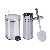 Kit Lixeira 3l C/ Cesto Removível + Escova Sanitária Inox