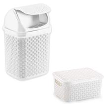 Kit Lixeira 4,5L + Cesto Organizador Rattan 2,5L Organização e Estilo Kit Lixeira 4,5L + Cesto Organizador Rattan 2,5L Organização e Estilo