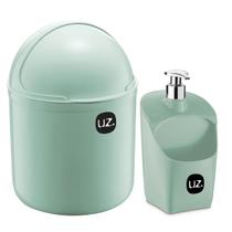 Kit Lixeira 4L Capacete E Dispense De Detergente Porta Esponja Verde Menta - UZ Utilidades