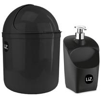 Kit Lixeira 4L Capacete E Dispenser De Detergente Porta Esponja Preto - UZ Utilidades