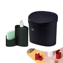 Kit Lixeira 4L Dispenser Detergente Esponja Rodinho - Preto - Coza