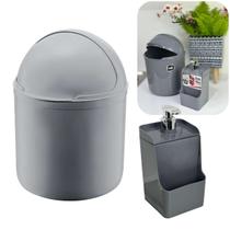 Kit Lixeira 4l + Porta Detergente E Esponja 500ml Cinza Uz