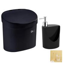 Kit Lixeira 4L Tampa + Dispenser Detergente R&J Porta Esponja Pia Cozinha - Coza