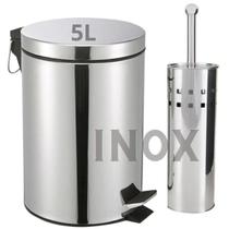 Kit Lixeira 5 Litros Com Escova Sanitária Para Banheiro Inox Kit Lixeira 5 Litros Com Escova Sanitária Para Banheiro Inox