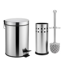 Kit Lixeira 5L Com Pedal + Escova Sanitária Inox Para Limpeza Kit Lixeira 5L Com Pedal + Escova Sanitária Inox Para Limpeza