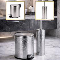 Kit Lixeira 5L Inox Cromo Deluxe Lixo Premium + Escova