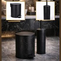 Kit Lixeira 5L Inox Matte Black Lixo Premium + Escova